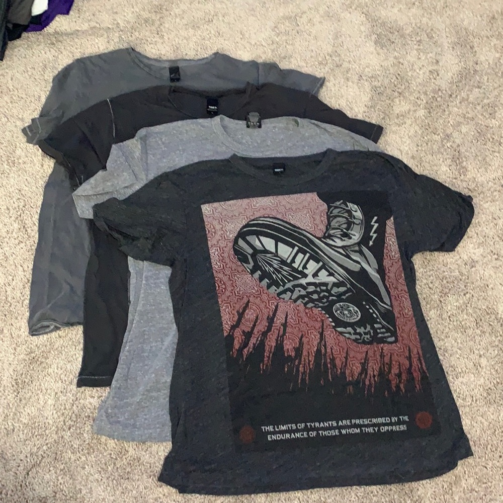 4 Obey T-shirts. Previously enjoyed. All sz Large